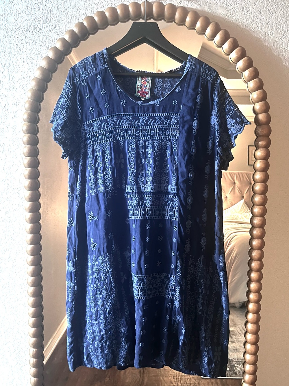 Johnny Was Blue Embroidered Floral Dress